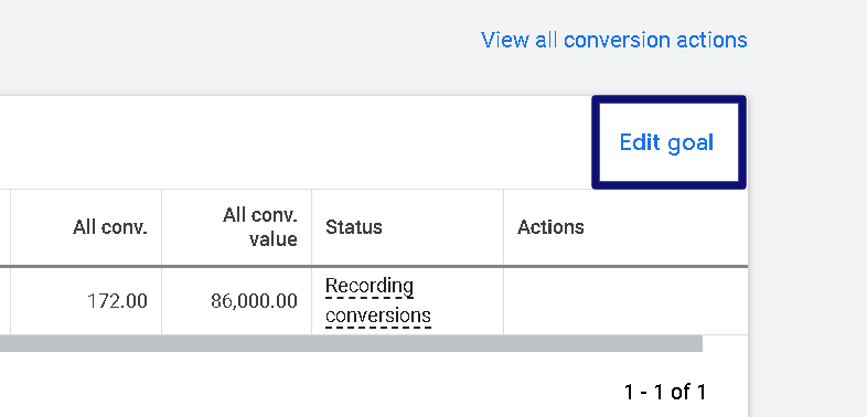 Google Ads Edit Goal