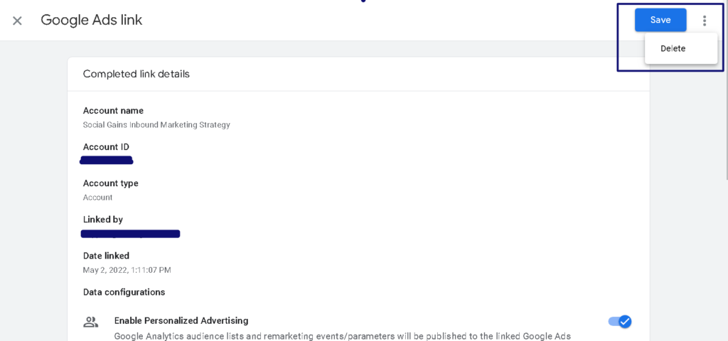 Delete Google Ads Link