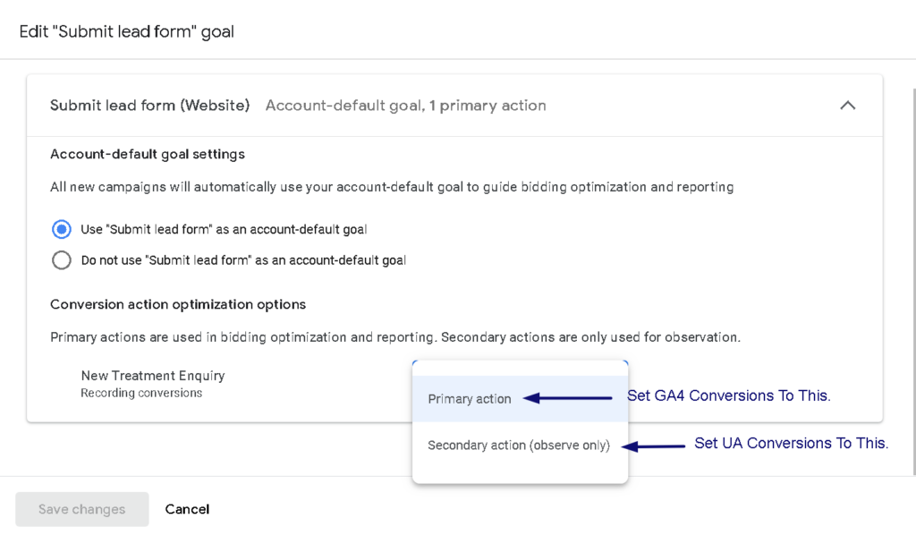 GA4 Google Ads Primary Action