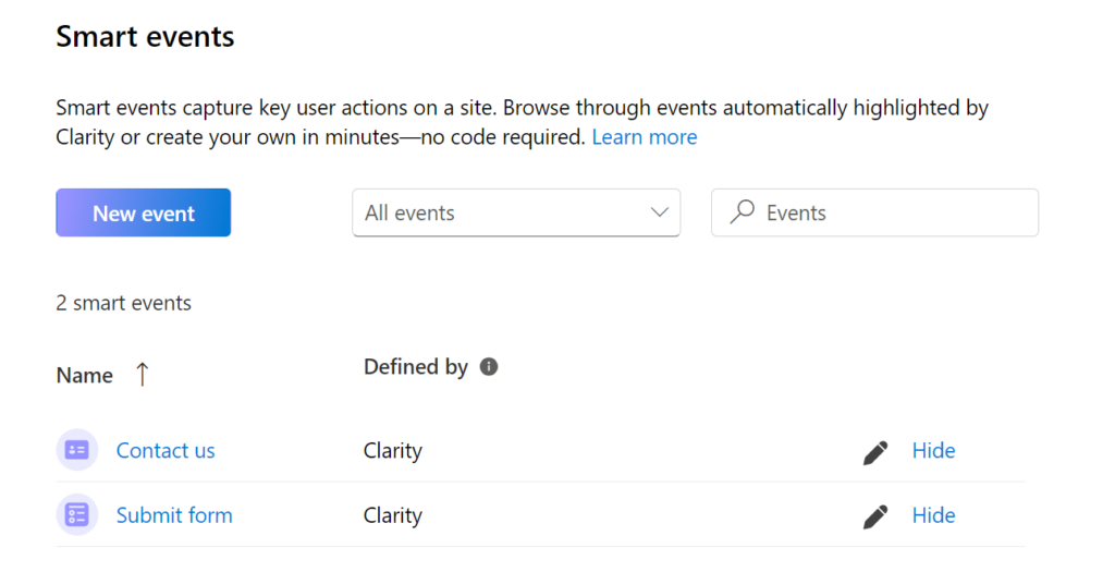 Smart events clarity