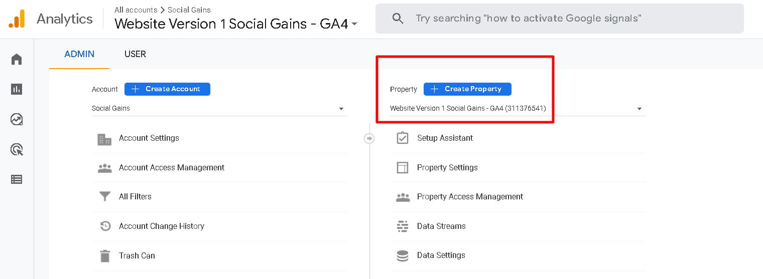 Creating A GA4 Test Property - Social Gains | Your AI Marketing Agency ...